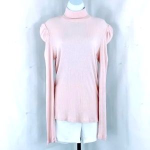 Sundry Womens Top Puff Sleeve Turtleneck in Rosebud Size XL (Sundry Size 4)